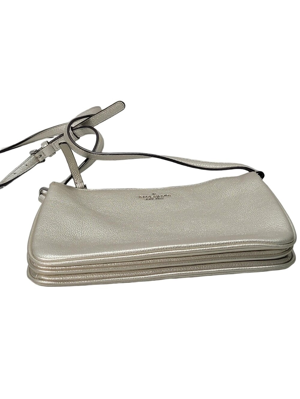Kate Spade New York Metallic Silver Crossbody Bag Purse Zip Top Closure - Picture 7 of 16